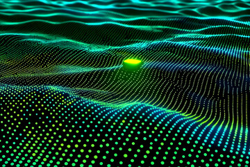 Poster - Glowing sphere on digital wave landscape