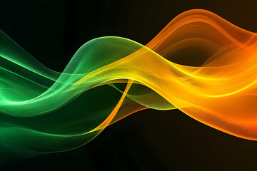 Poster - Abstract green orange waves, dark background, design element