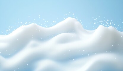 Poster - Creamy Milk Waves Gently Flowing, Sparkling Droplets Dance, Refreshing Dairy Texture, Cool Blue Background, Whimsical Milk Landscape.