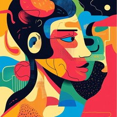Aufkleber - Abstract woman portrait looking right with colorful geometric shapes