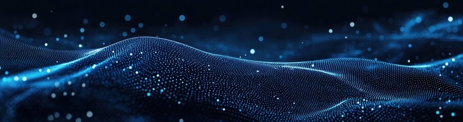 Fototapete - Abstract blue particle wave background.
