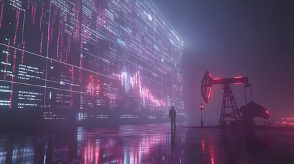 Poster - Investor reviewing oil prices data at night