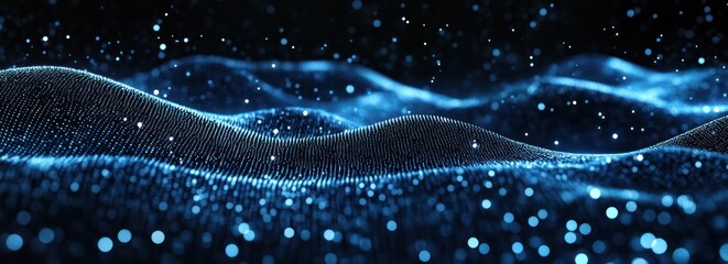 Fototapete - Abstract blue particle wave background.