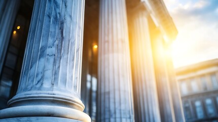 Aufkleber - Majestic marble columns illuminated by sunlight showcasing architectural elegance : Generative AI