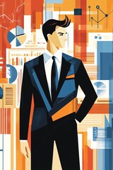Aufkleber - Businessman standing with hand in pocket surrounded by charts and graphs