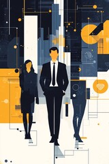 Aufkleber - Businesspeople standing in abstract geometric environment