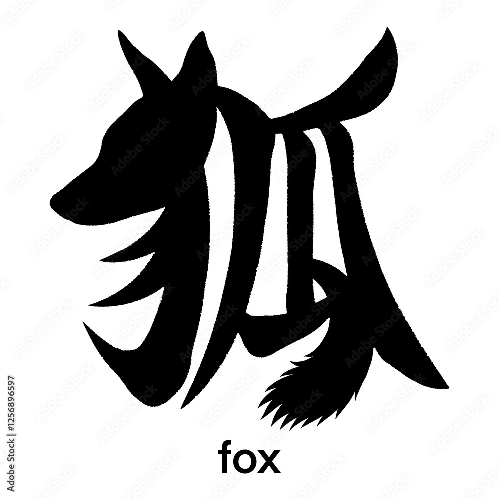 Pictorial Japanese kanji character for fox isolated on transparent ...