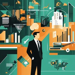Aufkleber - Businessman analyzing financial data and business growth strategies
