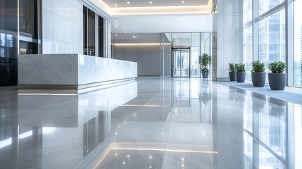 Aufkleber - Modern and Sleek Lobby Interior Design with Elegant Finishing and Neutral Color Palette : Generative AI