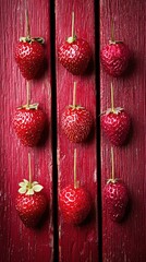 Poster - Red strawberries on rustic wood, summer harvest, food photography, recipe blog