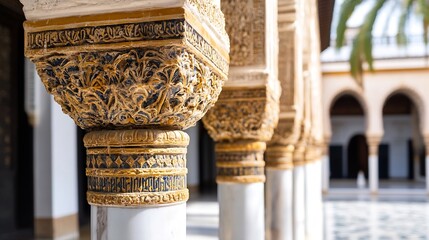 Poster - Detailed view of beautifully carved column in an elegant architectural space with intricate designs : Generative AI