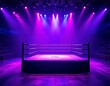 © Jittiwan - Wrestling ring bathes under a vibrant purple and blue lights on stage, sports concept