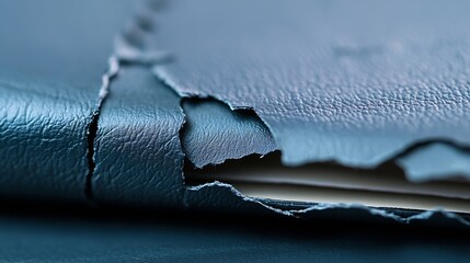 Poster - Detailed close up of worn blue leather revealing texture and layers for fashion or upholstery : Generative AI