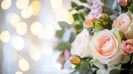 Aufkleber - Delicate Rose Bouquet with Soft Lights Creating a Romantic and Inviting Atmosphere at Home : Generative AI