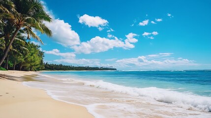 Aufkleber - Tropical Beach with Clear Blue Waters and White Sand Under a Bright Sunny Sky : Generative AI