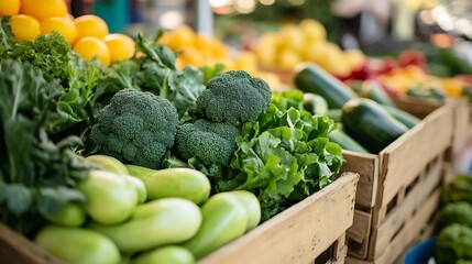 Poster - Vibrant Fresh Vegetables Arranged in Baskets at a Local Farmers Market : Generative AI