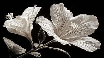 Canvas Print - Two hibiscus flowers, black background, studio shot, floral design