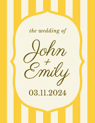 Wall Mural - retro invitation card. vintage wedding invitation with geometric striped pattern and scalloped edge 