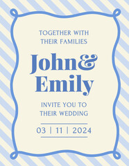 Wall Mural - retro invitation card. vintage wedding invitation template with bright stripes, wavy frame and text.