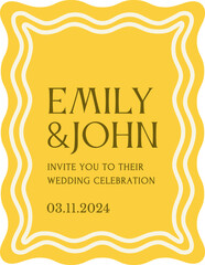 Wall Mural - retro invitation card. vintage trendy poster or wedding ceremony invitation template with wavy frame