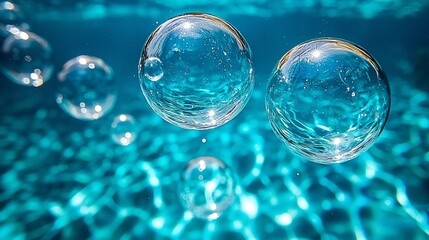 Aufkleber - Underwater bubbles rising in turquoise pool, sun reflecting.  Website banner