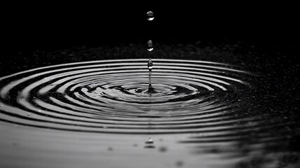 Poster - Water drop impact, ripples, black background; nature, science