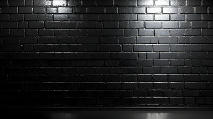 Poster - Dark brick wall background, spotlight, floor reflection