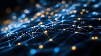 Fototapete - An abstract network of glowing blue lines and dots representing connectivity and data flow : Generative AI