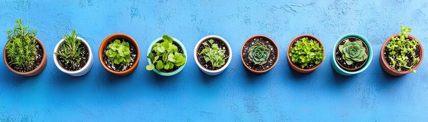 Sticker - Succulents in pots on blue background; home decor