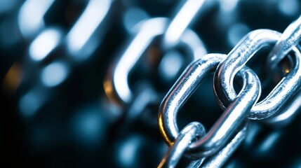 Poster - Detailed closeup of shiny steel chain links representing strength and connection in technology and security : Generative AI