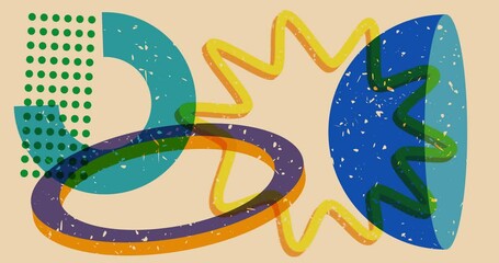 Poster - Risograph shapes. Geometry elements abstract texture. Big colorful geometric animation. Object in trendy riso graph style video.