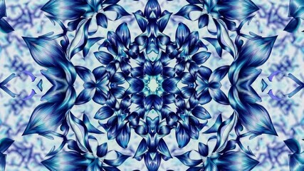 Poster - Abstract blue floral pattern with intricate symmetry, digital art concept