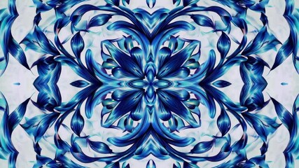 Poster - Abstract blue and white symmetrical pattern resembling kaleidoscope, vibrant blue hues, digital art concept