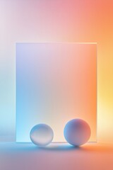 Fototapete - Two spheres are placed in front of an illuminated plane with a vibrant color gradient.