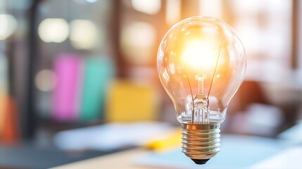 Aufkleber - Stylish light bulb glowing with warm light creating an inviting atmosphere for creative inspiration and innovation : Generative AI