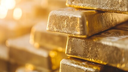Poster - Stacks of shiny gold bars reflecting wealth and luxury in investment and finance imagery : Generative AI