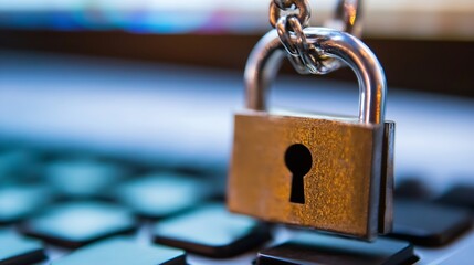 Leinwandbilder - Close up of a padlock on a computer keyboard symbolizing online security and data protection : Generative AI