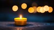 © Generative AI - Candle burning brightly with blurred lights in the background enhancing a serene atmosphere : Generative AI