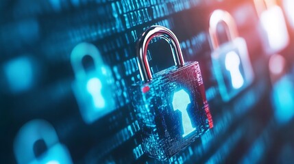 Leinwandbilder - Digital security concept with glowing locks representing online data protection : Generative AI