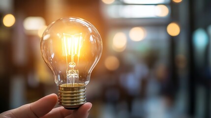 Aufkleber - Illuminated vintage light bulb glowing softly in a hand creating warmth and inspiration : Generative AI