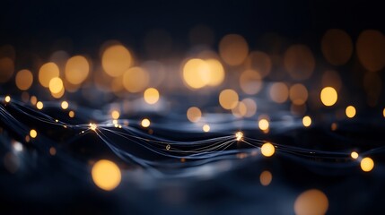 Poster - Artistic composition of beautiful glowing orbs and shimmering wirelights in an abstract dark background : Generative AI