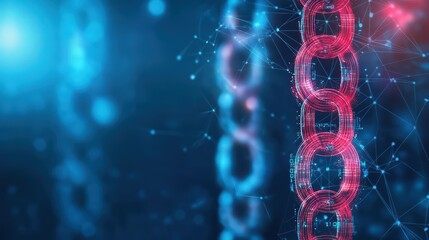 Aufkleber - Red dna chain on a blue background representing genetic structure and molecular biology concepts