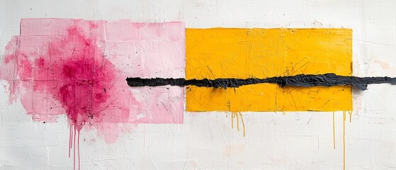 Poster - Abstract Composition with Bold Colors and Textures in Pink, Yellow, and Black on Canvas for Modern Art Lovers