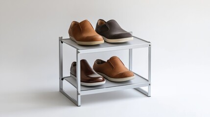 Poster - Two-tiered shoe rack with various shoes