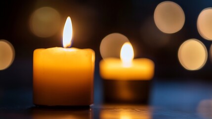 Leinwandbilder - Warm candlelight illuminating a dark setting with a soft glowing ambiance creating a tranquil atmosphere : Generative AI
