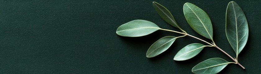 Wall Mural - Green leaves on dark background, nature,  website banner