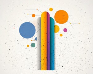 Poster - Colorful abstract geometric design featuring circles and vertical shapes with a modern artistic flair
