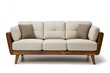 © Pojjanee - Modern stylish cream sofa with wooden frame and cushions on a white background for contemporary living spaces