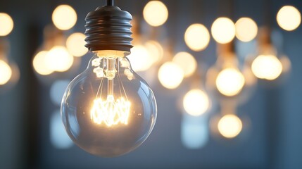 Poster - Vintage Edison Light Bulb Glowing Brightly with Blurred Background Lights : Generative AI