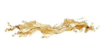 Poster - Golden liquid splashing and forming a wave on transparent background
